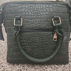 Green Faux Crocodile Skin Crossbody Bag with Adjustable Strap